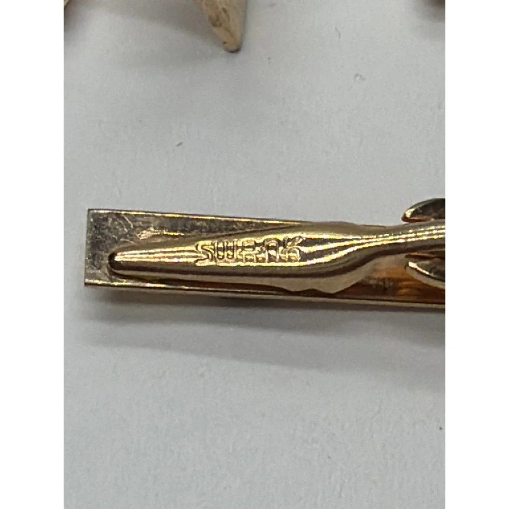Swank Vintage‎ Mens Gold Tone Cufflinks and Tie Clip Set Red Stone MCM Square